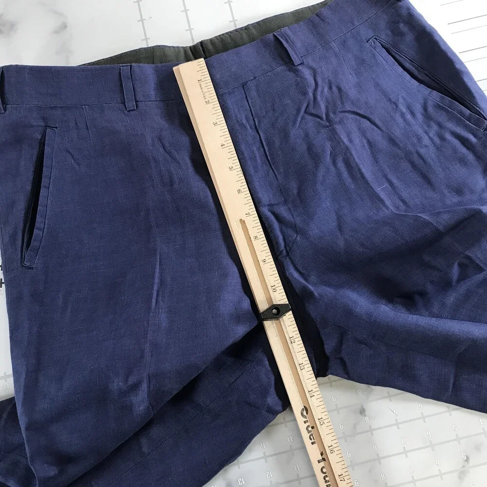 Fioravanti Linen Dress Pants Mens 36x27 Blue Flat Front Straight Leg Lightweight